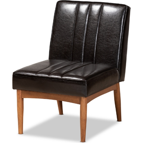 Daymond Dining Chair in Brown Leatherette & Walnut Finish