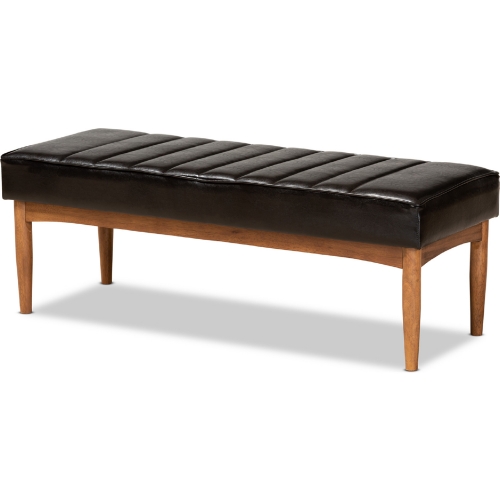 Daymond Dining Bench in Brown Leatherette & Walnut Finish