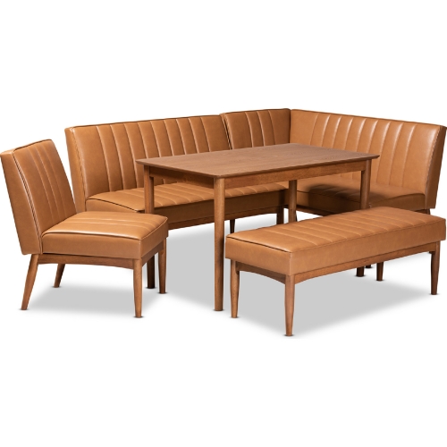 Daymond 5 Piece Dining Nook Set in Tan Leatherette & Walnut Finish