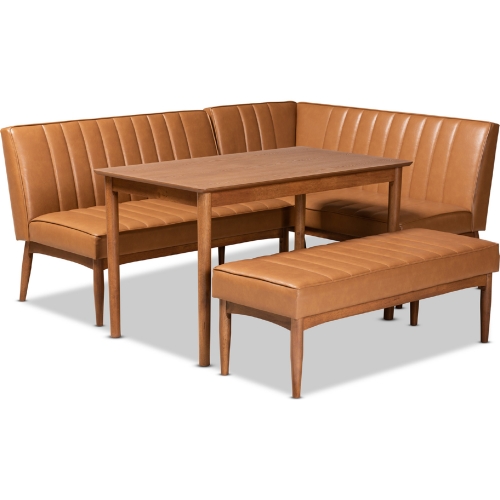 Daymond 4 Piece Dining Nook Set in Tan Leatherette & Walnut Finish