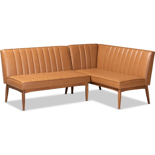 Daymond Dining Banquette Set in Tan Leatherette & Walnut Finish