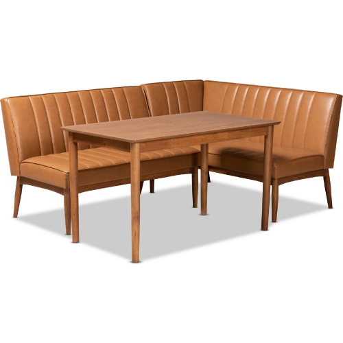 Daymond 3 Piece Dining Nook Set in Tan Leatherette & Walnut Finish