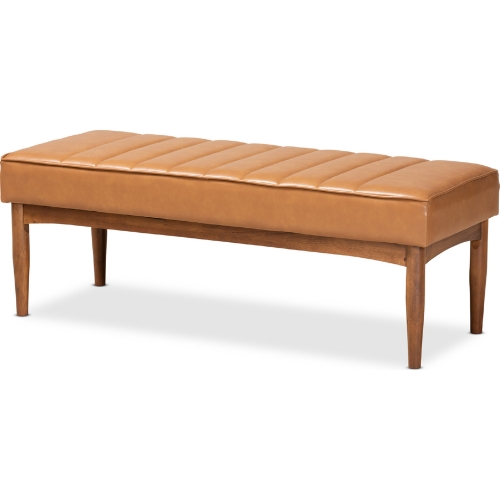 Daymond Dining Bench in Tan Leatherette & Walnut Finish