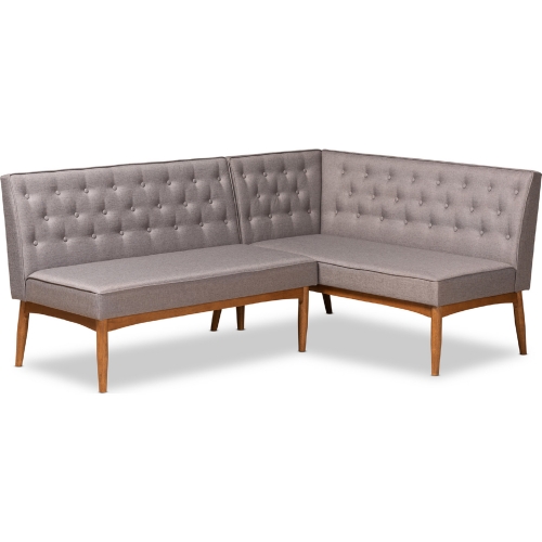 Riordan 2 Piece Dining Nook Banquette Set in Gray Fabric & Walnut Finish