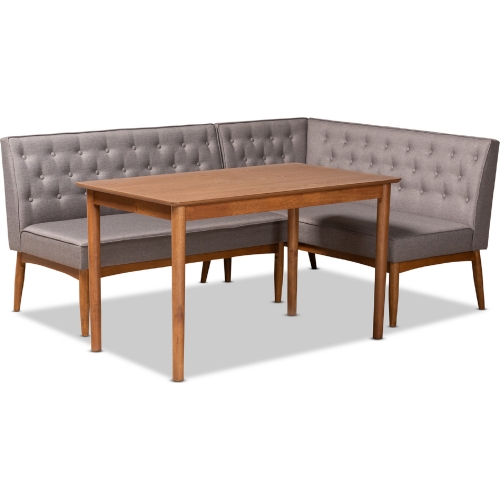 Riordan 3 Piece Dining Nook Set in Gray Fabric & Walnut Finish