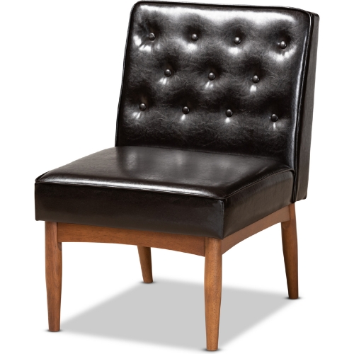 Riordan Dining Chair in Tufted Brown Leatherette & Walnut Finish