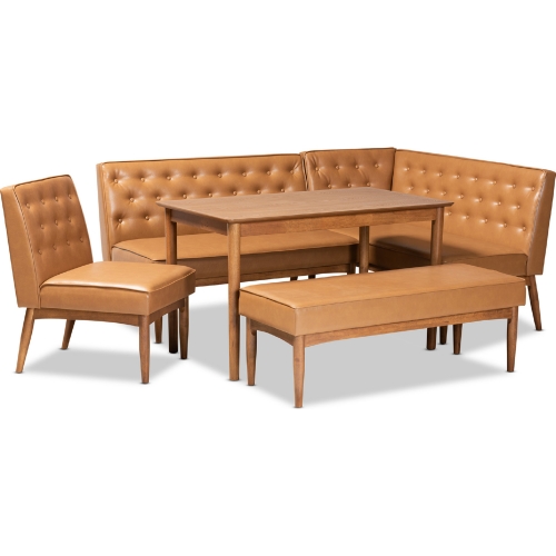 Riordan 5 Piece Dining Nook Set in Tan Leatherette & Walnut Finish