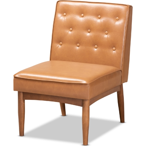 Riordan Dining Chair in Tufted Tan Leatherette & Walnut Brown Wood