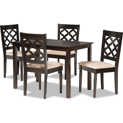 Ramiro 5 Piece Dining Set in Sand Fabric & Dark Wood