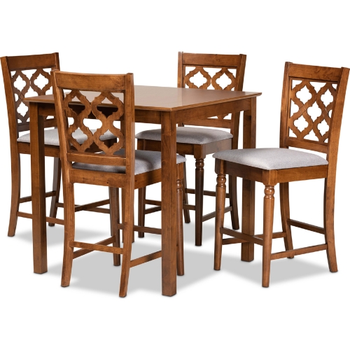 Ramiro 5 Piece Counter Dining Set in Gray Fabric & Walnut Finish