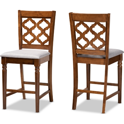 Ramiro Counter Stool in Gray Fabric & Walnut Finish (Set of 2)