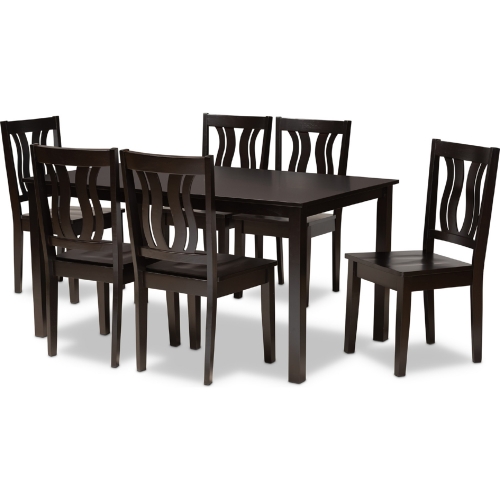 Zamira 7 Piece Dining Set in Dark Brown Wood