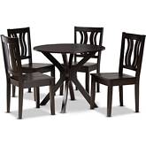 Mare 5 Piece Dining Set in Dark Brown Wood