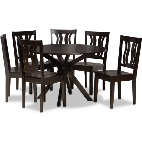 Mare 7 Piece Dining Set in Dark Brown Wood