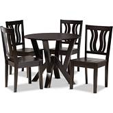 Noelia 5 Piece Dining Set in Dark Brown Wood