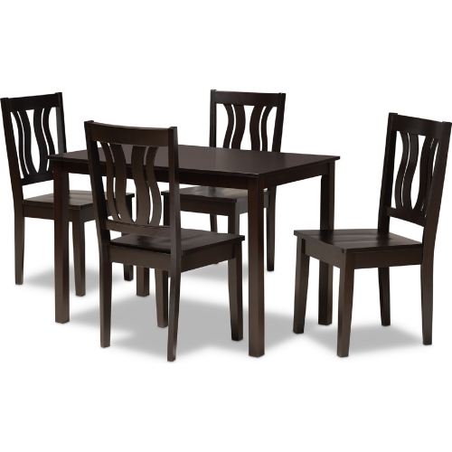 Zamira 5 Piece Dining Set in Dark Brown Wood