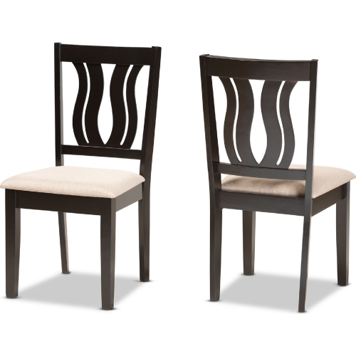 Fenton Dining Chair in Sand Fabric & Dark Wood (Set of 2)