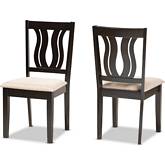 Fenton Dining Chair in Sand Fabric & Dark Wood (Set of 2)