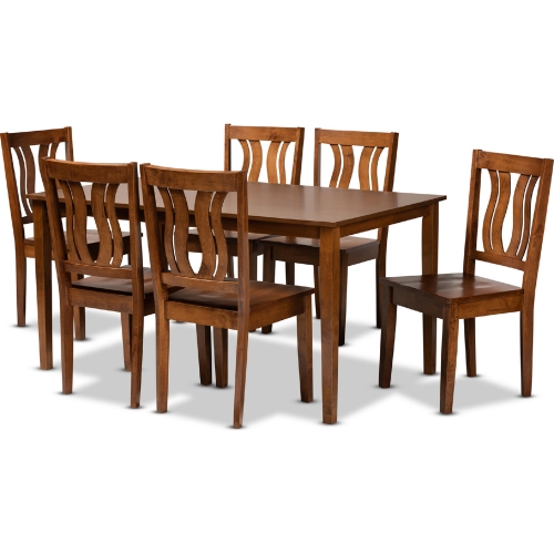 Zamira 7 Piece Dining Set in Walnut Brown Wood