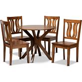 Mare 5 Piece Dining Set in Walnut Brown Wood