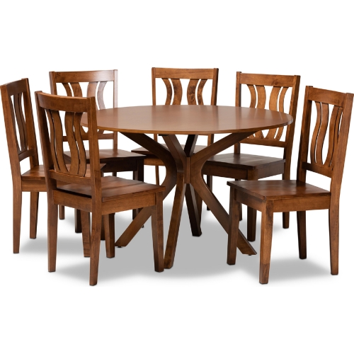 Mare 7 Piece Dining Set in Walnut Brown Wood