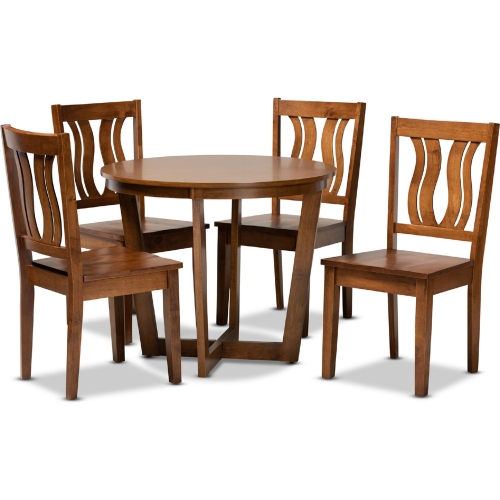 Elodia 5 Piece Dining Set in Walnut Brown Wood