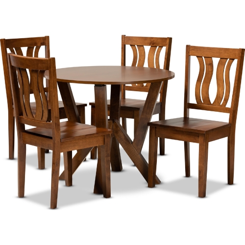 Noelia 5 Piece Dining Set in Walnut Brown Wood