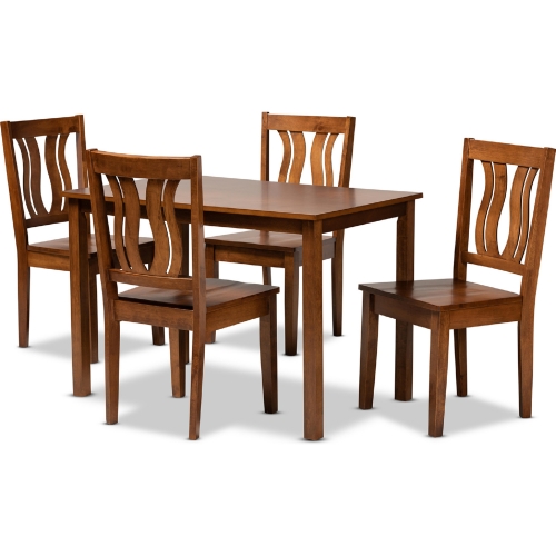 Zamira 5 Piece Dining Set in Walnut Brown Wood