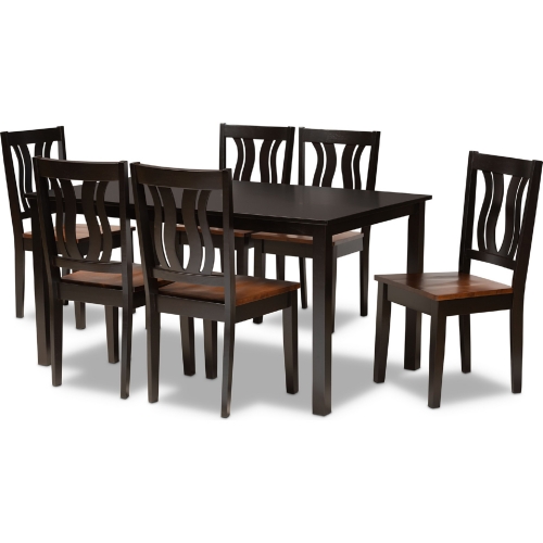 Zamira 7 Piece Dining Set in Dark & Walnut Finish Wood