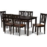 Zamira 7 Piece Dining Set in Dark & Walnut Finish Wood