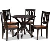 Mare 5 Piece Dining Set in Dark & Walnut Finish Wood