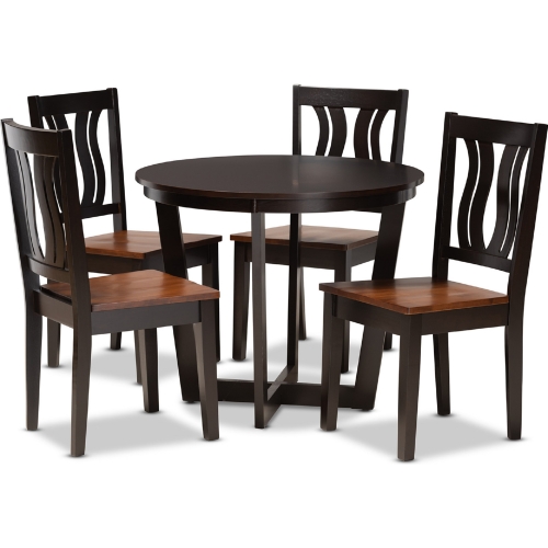 Elodia 5 Piece Dining Set in Dark Brown & Walnut Finish Wood