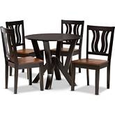 Noelia 5 Piece Dining Set in Dark & Walnut Finish Wood