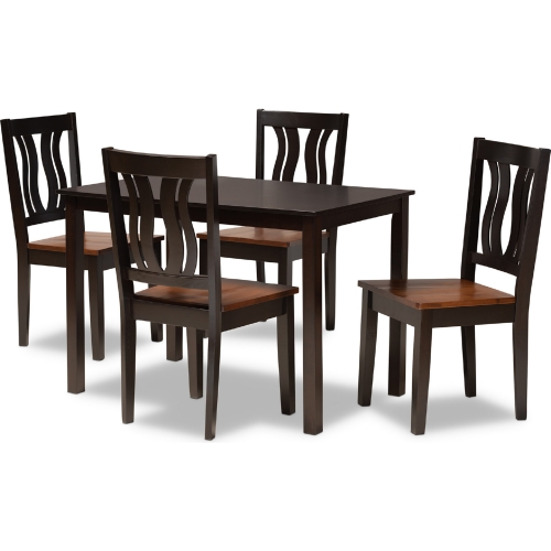 Zamira 5 Piece Dining Set in Dark & Walnut Finish Wood