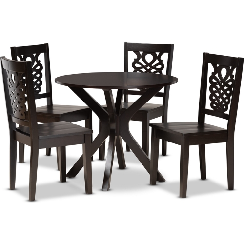 Liese 5 Piece Dining Set in Dark Brown Wood