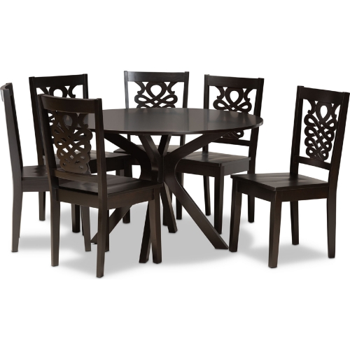 Liese 7 Piece Dining Set in Dark Brown Wood