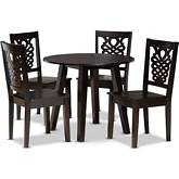 Mina 5 Piece Dining Set in Dark Brown Wood