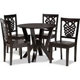 Valda 5 Piece Dining Set in Dark Brown Wood