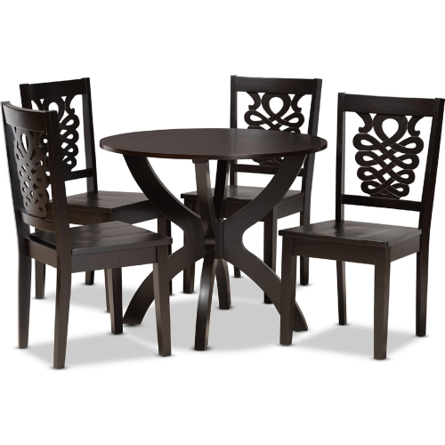 Wanda 5 Piece Dining Set in Dark Brown Wood