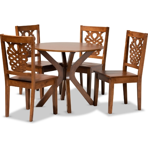 Liese 5 Piece Dining Set in Walnut Brown Wood