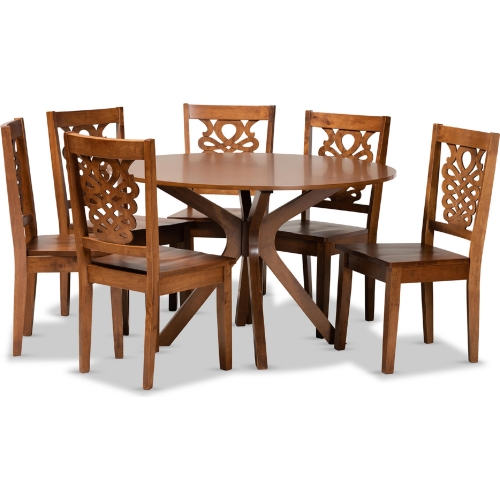 Liese 7 Piece Dining Set in Walnut Brown Wood