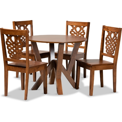 Valda 5 Piece Dining Set in Walnut Brown Wood