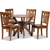 Wanda 5 Piece Dining Set in Walnut Brown Wood