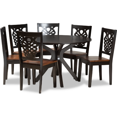 Liese 7 Piece Dining Set in Dark & Walnut Finish Wood