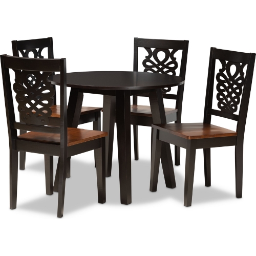 Mina 5 Piece Dining Set in Dark & Walnut Finish Wood