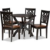 Wanda 5 Piece Dining Set in Dark & Walnut Finish Wood