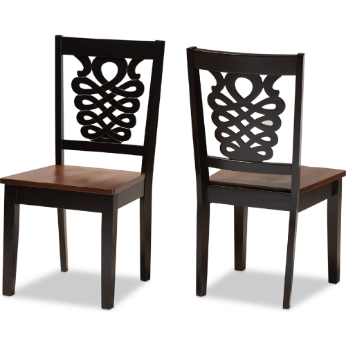 Gervais Dining Chair in Dark Brown & Walnut Finish Wood (Set of 2)