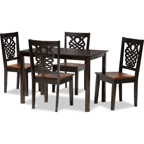 Luisa 5 Piece Dining Set in Dark & Walnut Finish Wood