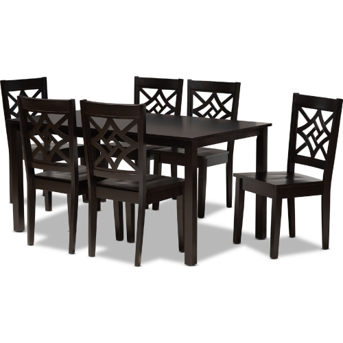 Nicolette 7 Piece Dining Set in Dark Brown Wood