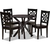 Miela 5 Piece Dining Set in Dark Brown Wood